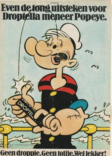 Retro reclame 1977 Droptella Popeye wel lekker geen drop beschikbaar voor biedingen