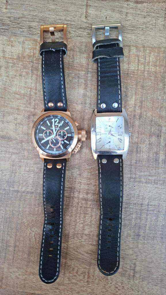 Twee horloges met lederen band, Overige merken, Overige materialen, Polshorloge, Ophalen of Verzenden