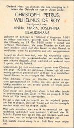 Roy Christoph 1881 Helmond 1955 Helmond, Ophalen of Verzenden, Bidprentje