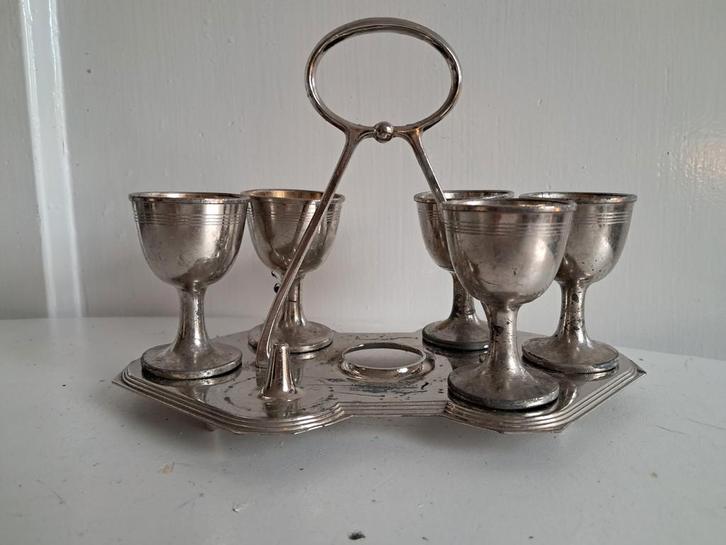 Vintage Eierdopjeshouder met 5 Eierdopjes, Antiek en Kunst, Antiek | Bestek, Ophalen of Verzenden