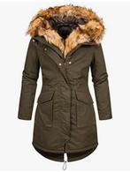 Donkergroene parka mt L met capuchon en bontrand afneembaar), Kleding | Dames, Ophalen, Gedragen, Maat 38/40 (M), Groen