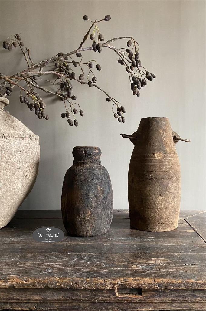 Oude houten pot kruik Aura Peeperkorn stoer sober landelijk, Huis en Inrichting, Woonaccessoires | Overige, Nieuw, Verzenden