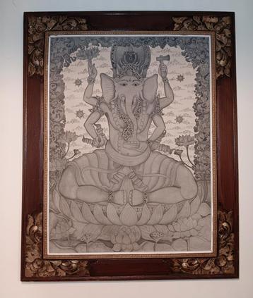  Mooi Schilderij van Ganesha van hout  beschikbaar voor biedingen