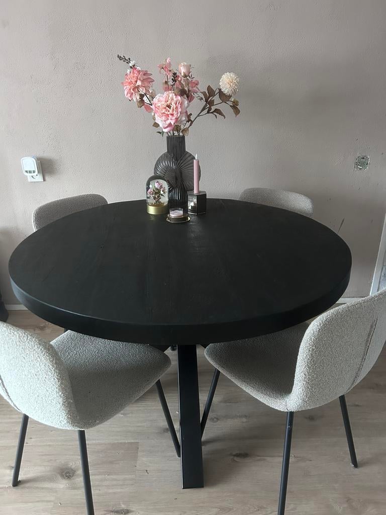 *MOET WEG * Ronde eettafel mango hout zwart 120cm, Ophalen, 100 tot 150 cm, Rond, Zo goed als nieuw