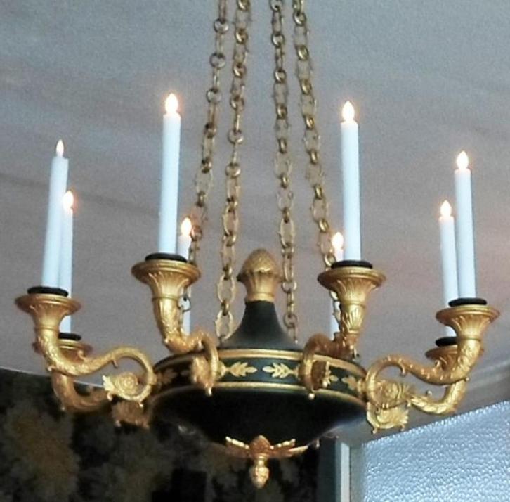 grote Empire- model hanglamp/ kroonluchter, Huis en Inrichting, Lampen | Hanglampen, Gebruikt, 50 tot 75 cm, Metaal, Ophalen