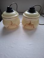 2 stuks gemarmerd glazen hanglampen, Huis en Inrichting, Lampen | Hanglampen, Ophalen of Verzenden, Gebruikt, Glas, Minder dan 50 cm