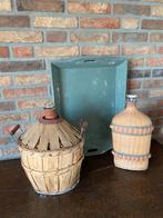 Brocante gist fles /rieten veldfles/mangelbak, Ophalen of Verzenden