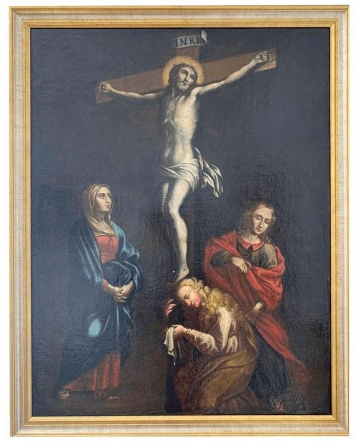 XVII - Oude Meester Vlaamse School - De kruisiging, Antiek en Kunst, Kunst | Schilderijen | Klassiek, Ophalen of Verzenden