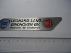 sticker oud FIAT rally auto Lancia Leonard Lang dealer retro, Verzamelen, Stickers, Verzenden, Zo goed als nieuw, Bedrijf of Vereniging
