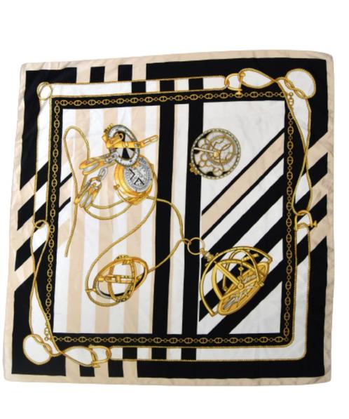 Vintage designer foulard, shawl, wit/zwart/goud, Kleding | Dames, Mutsen, Sjaals en Handschoenen, Zo goed als nieuw, Sjaal, Verzenden