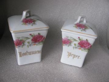 Brocante Kruiden Potjes met Bloemen - Peper & Nootmuskaat beschikbaar voor biedingen