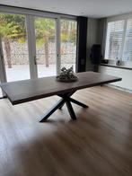 Houten Eettafel met Metalen Onderstel, Ophalen, 100 tot 150 cm, Eikenhout, Zo goed als nieuw