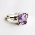 Vintage 9K witgouden solitaire ring met Amethist & CZ -17,25, Ophalen of Verzenden, Zo goed als nieuw, 17 tot 18, Met edelsteen