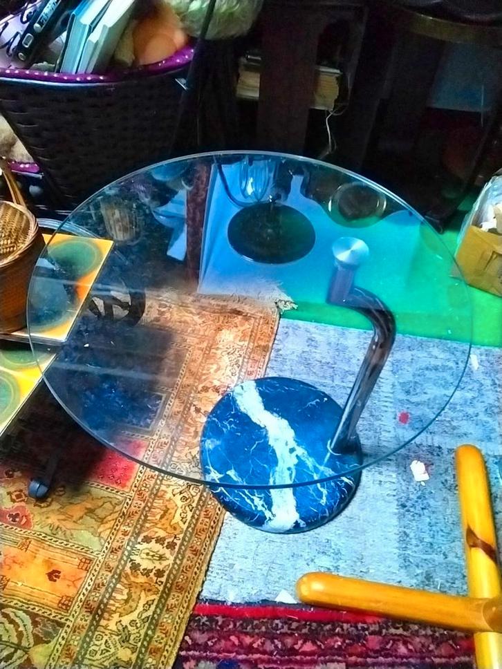Marmeren bijzettafel, Huis en Inrichting, Tafels | Bijzettafels, Gebruikt, Rond, Minder dan 45 cm, Minder dan 55 cm, Glas, Ophalen