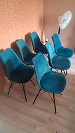 6 eetkamerstoelen – velours, turquoise, petrol kleur, Huis en Inrichting, Stoelen, Ophalen, Overige materialen, Blauw, Zo goed als nieuw