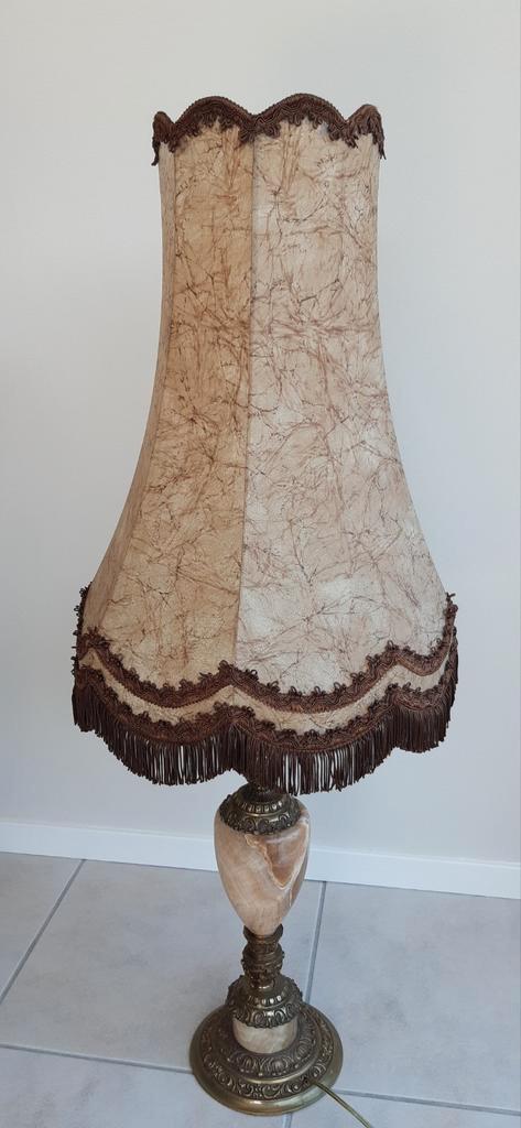 Bijzondere antieke lamp, marmer, leren kap, nette staat, Antiek en Kunst, Antiek | Lampen, Ophalen of Verzenden