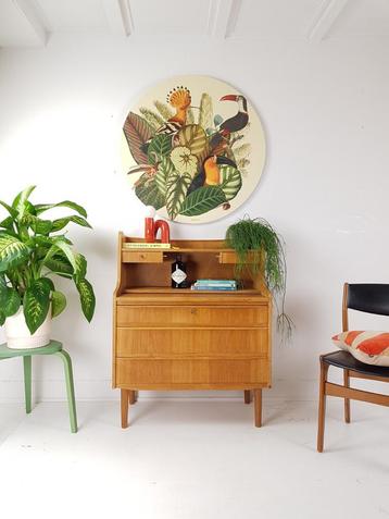 vintage Deense secretaire | bureau eiken lades beschikbaar voor biedingen