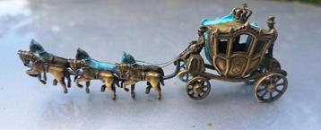 Antieke Gouden Koets koperen 6 paarden Miniatuur paard kado  beschikbaar voor biedingen