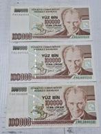 Turkije 100000 Lira Biljetten (3 stuks), Postzegels en Munten, Bankbiljetten | Europa | Niet-Eurobiljetten, Ophalen of Verzenden