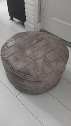 Vintage leren poef grijs patchwork, Minder dan 50 cm, Gebruikt, Rond, Ophalen of Verzenden