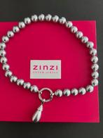Nieuw: ZINZI grijsblauwe parelketting met zilveren sluiting, Verzenden, Nieuw, Met strass, Zilver