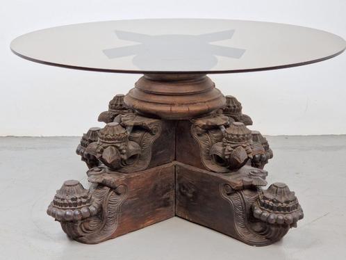Anglo indiase massief hardhout handmade salontafel 1840 glas, Huis en Inrichting, Tafels | Salontafels, Gebruikt, Minder dan 50 cm