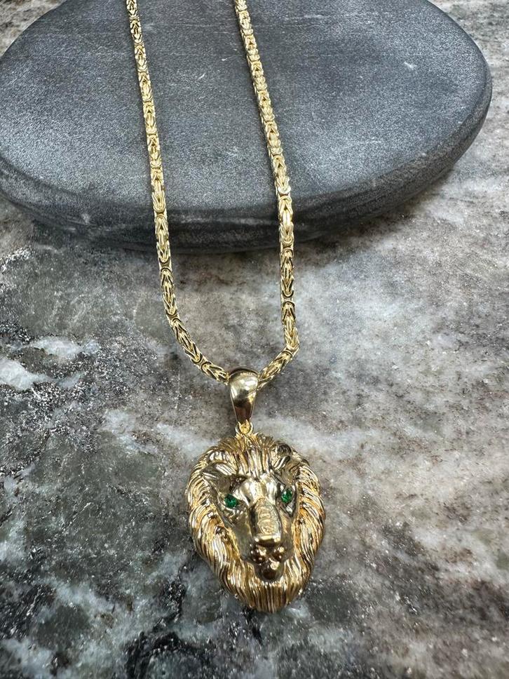 14kGouden Koningsketting met Leeuwkop, Sieraden, Tassen en Uiterlijk, Kettingen, Zo goed als nieuw, Goud, Met hanger, Ophalen of Verzenden