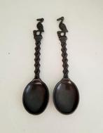 2 tinnen geboortelepeltjes met ooievaar, Antiek en Kunst, Antiek | Tin, Ophalen of Verzenden