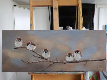 Schilderij mussen acrylverf op doek beschikbaar voor biedingen