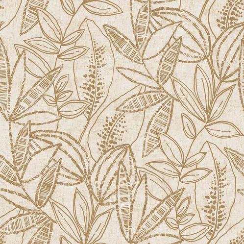 Grandeco Karuna behang bladmotief goud A71801, Huis en Inrichting, Stoffering | Behang, Beige, minder dan 10 m², Ophalen of Verzenden