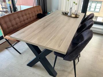 BIEDEN NU: Eettafel 220x100 X poot, kleur Oak, Melamine beschikbaar voor biedingen