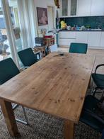 6 persoons grenen tafel, evt. met 6 teakhouten stoelen., Huis en Inrichting, Tafels | Eettafels, Ophalen, Gebruikt, 50 tot 100 cm