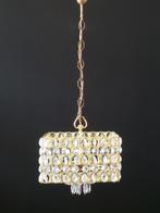 Zakkroonluchter Verguld messing frame met ovale kristallen, Huis en Inrichting, Lampen | Kroonluchters, Ophalen, Gebruikt