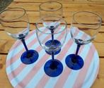 5 vintage luminarc France wijnglas blauwe voet kobaltblauw, Ophalen of Verzenden, Gebruikt, Overige typen