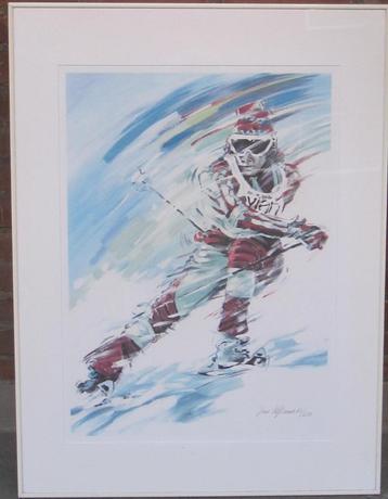 " Skiën " ingelijste litho van Jan Hofland € 35