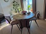 Eethoek, blad doorsn.130 cm + 4  stoelen, Gebruikt, Rond, Ophalen of Verzenden, Vijf personen of meer