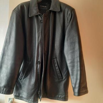 Zwarte leren herenjas, maat 50, zware kwaliteit beschikbaar voor biedingen