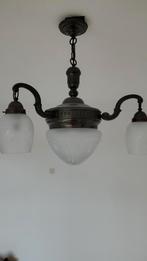 Mooie oude messing  hanglamp, met geslepen glas, Huis en Inrichting, Ophalen of Verzenden, Glas