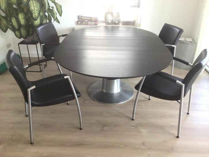 Leolux design eetkamerstoelen  RVS Frame Zwart Leer 4 stuks, Huis en Inrichting, Stoelen, Zo goed als nieuw, Vier, Metaal, Zwart