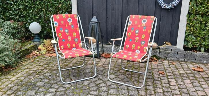 Retro Camping Stoeltjes - Set van 2, Tuin en Terras, Tuinstoelen, Gebruikt, Metaal, Inklapbaar, Ophalen of Verzenden