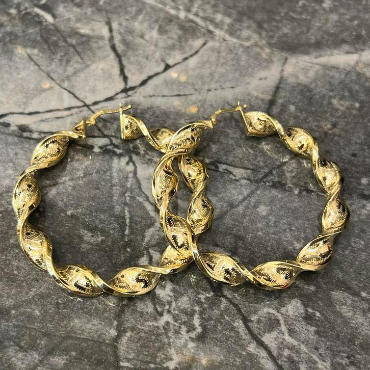 14 karaat gouden wokkels oorbellen groot nieuw, Sieraden, Tassen en Uiterlijk, Oorbellen, Ophalen of Verzenden