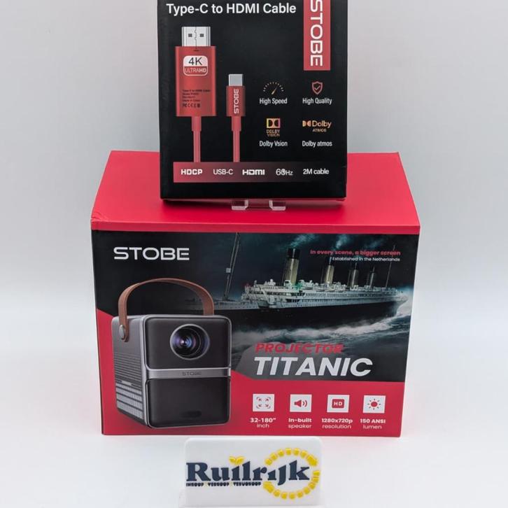 STOBE Titanic beamer streaming smartphone HDMI USB C - Nieuw, Audio, Tv en Foto, Beamers, Zo goed als nieuw