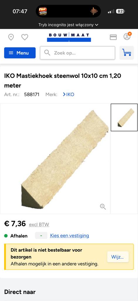 IKO Mastiekhoek Steenwol 10x10 cm - Nieuw, Nieuw, Steenwol, Minder dan 5 m², Muurisolatie