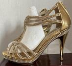 Goud kleurige sandaaltjes met steentjes, hakhoogte 11cm, Sandalen of Muiltjes, Style shoes, Ophalen of Verzenden, Zo goed als nieuw