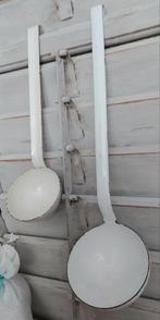 SET:VINTAGE EMAILLE POLLEPELS 36 & 27 CM.LANG, BLAUW RANDJE, Ophalen of Verzenden, Gebruikt, Overige materialen, Los bestek