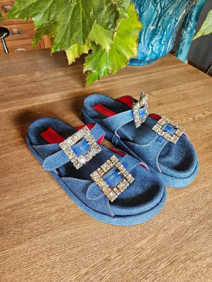 slippers Morobé Vio Jeans (39) nieuw 495 euro, Kleding | Dames, Schoenen, Nieuw, Slippers, Blauw, Ophalen