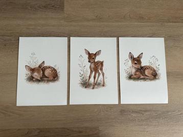 Hertjes posters (set van 3, A4-formaat, aquarelpapier) beschikbaar voor biedingen