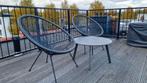 Set van twee zwarte tuinstoelen en Ronde tuintafel, Tuin en Terras, Ophalen, Gebruikt, Metaal