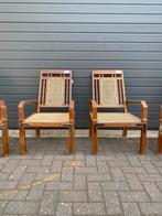 Vintage teakhouten stoelen met rieten rugleuning en zitting, Huis en Inrichting, Stoelen, Ophalen of Verzenden, Zo goed als nieuw