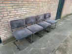 4 Ribstof Stoelen met Chrome Buisframe, Ophalen, Grijs, Metaal, Vier